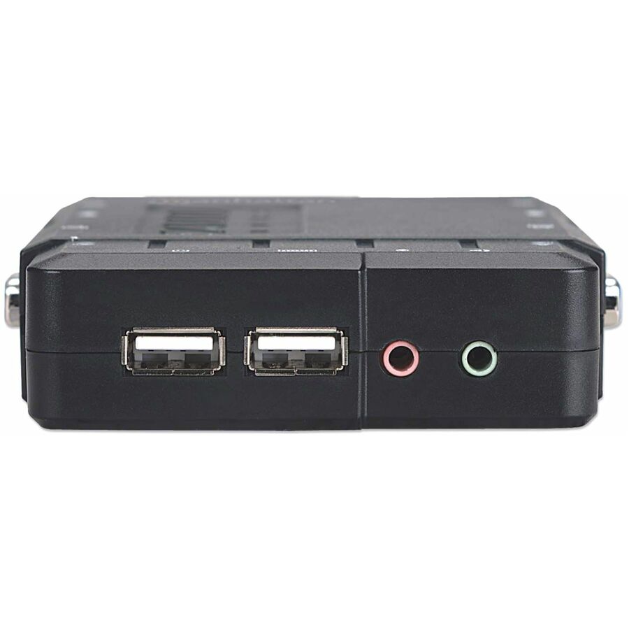 Manhattan KVM Switch Compact 4-Port, 4x USB-A, Cables included, Audio Support, Control 4x computers from one pc/mouse/screen, Black, Lifetime Warranty, Boxed