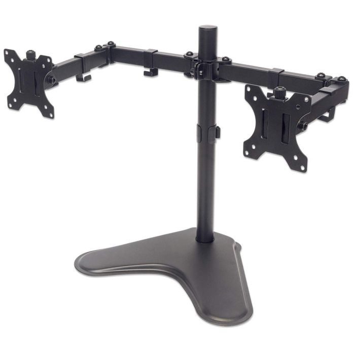 Manhattan Tv & Monitor Mount, Desk, Double-Link Arms, 2 Screens, Screen Sizes: 10-27" , Black, Stand Assembly, Dual Screen, Vesa 75X75 To 100X100Mm, Max 8Kg (Each), Lifetime Warranty