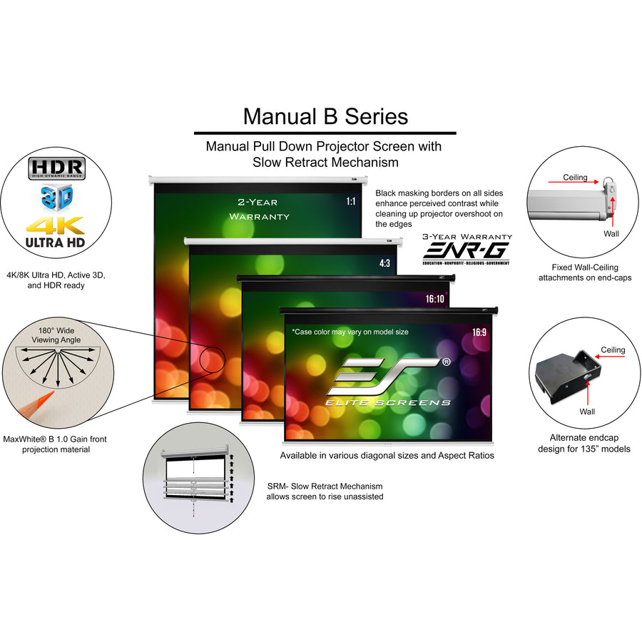 Manual B Series Projection Screen 135" - Pull-Down 16:9 Display | Elite Screens M135V