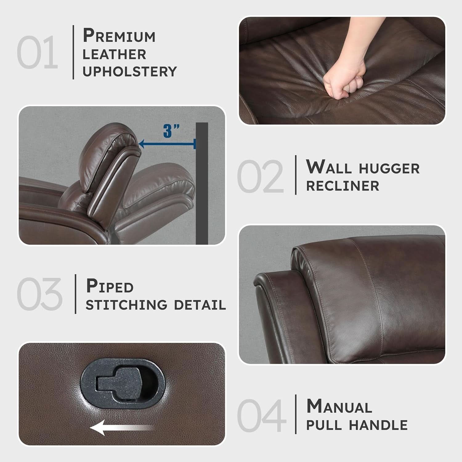 Manual Double Recliner Sofa Brown Leather Match Wall Hugger