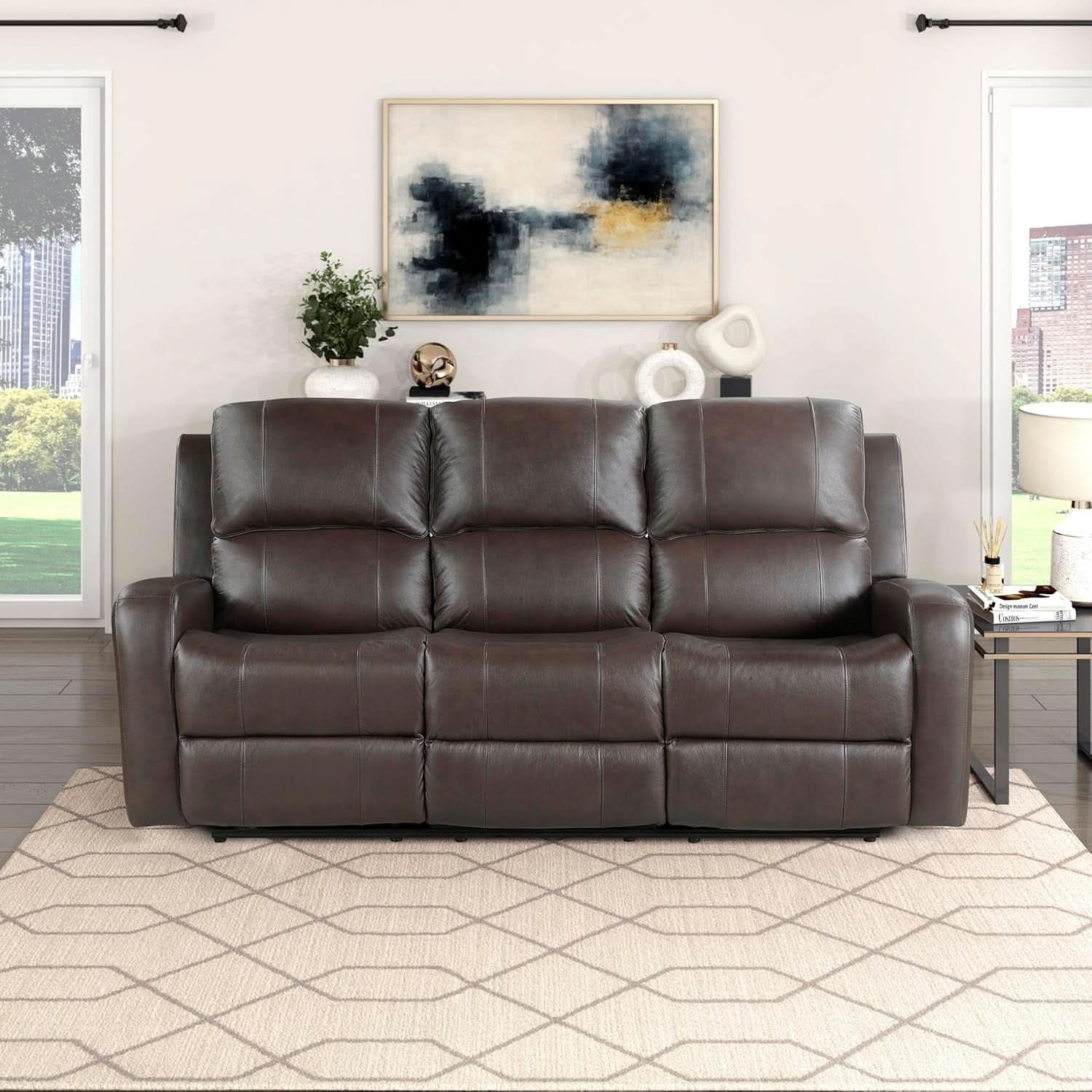 Manual Double Recliner Sofa Brown Leather Match Wall Hugger