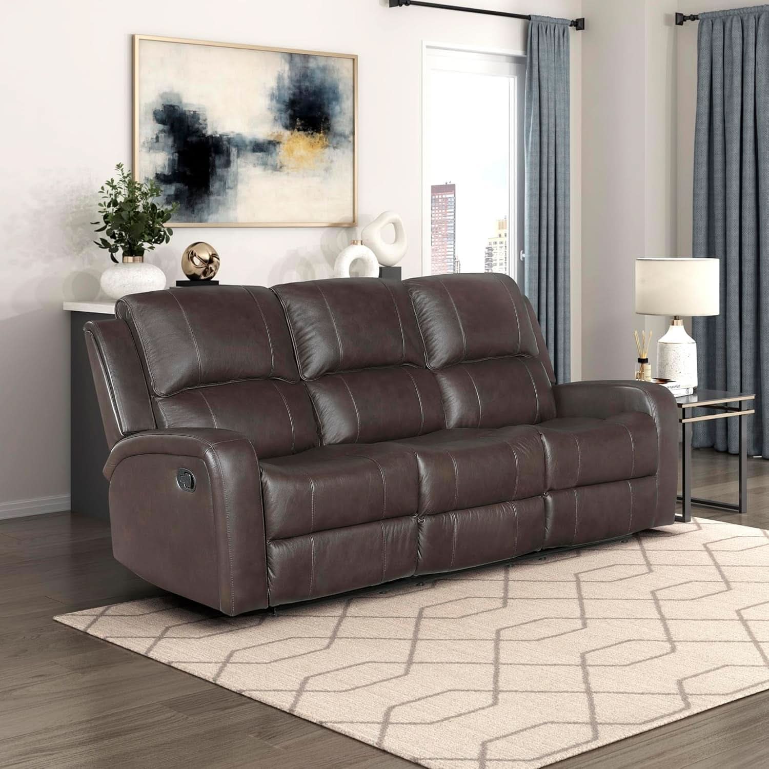 Manual Double Recliner Sofa Brown Leather Match Wall Hugger