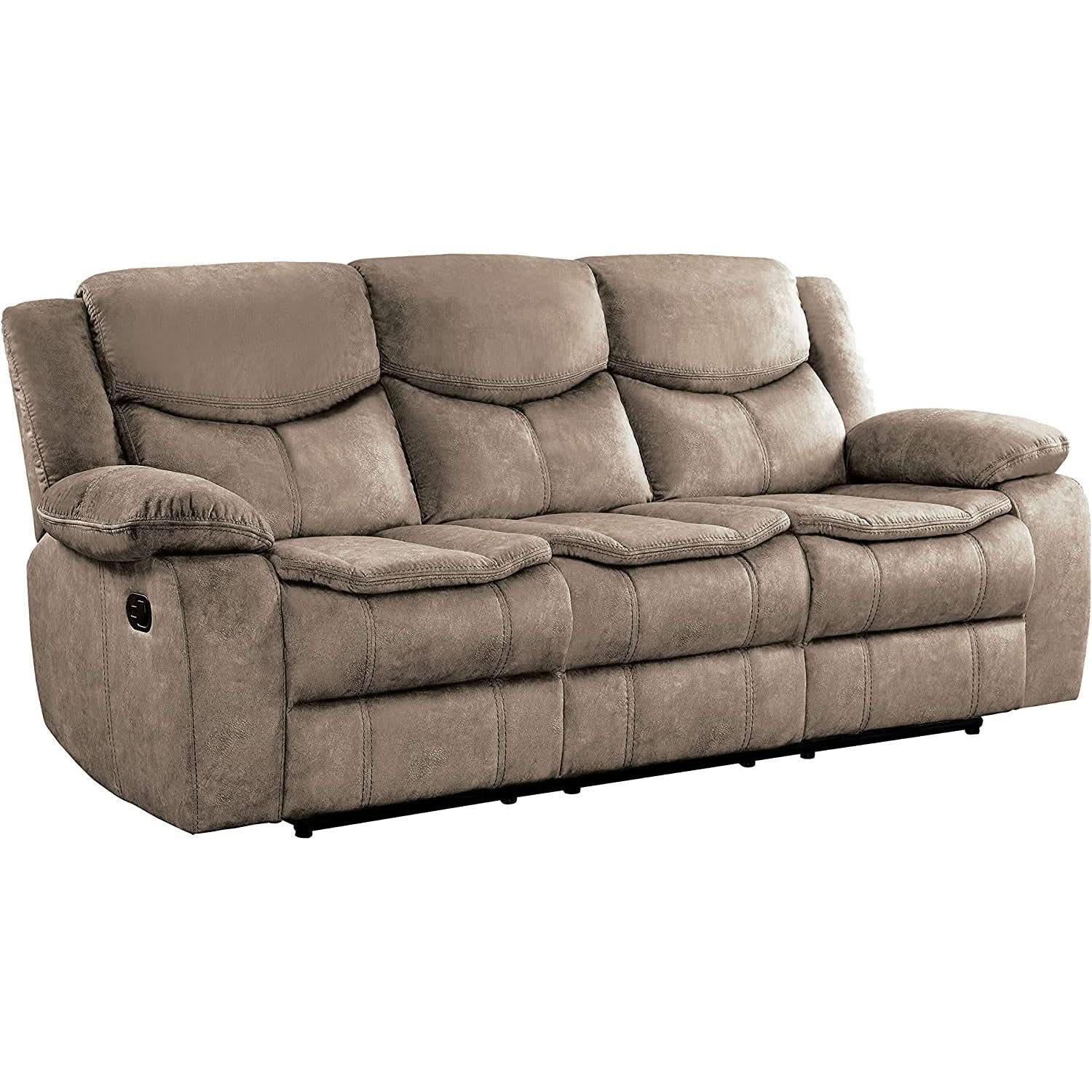 Manual Double Reclining Brown Sofa 87 Inch Wide Living Room