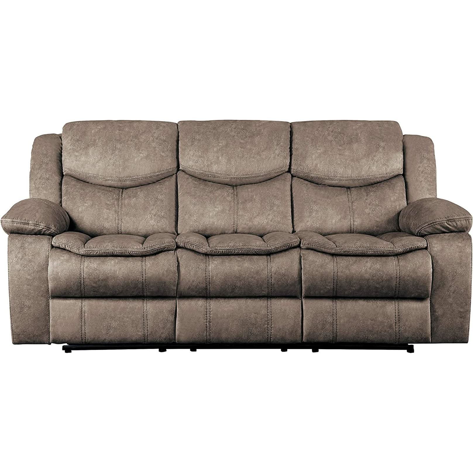 Manual Double Reclining Brown Sofa 87 Inch Wide Living Room