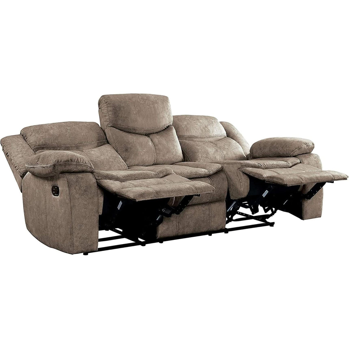 Manual Double Reclining Brown Sofa 87 Inch Wide Living Room