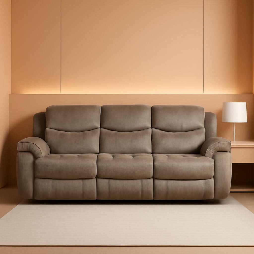 Manual Double Reclining Brown Sofa 87 Inch Wide Living Room