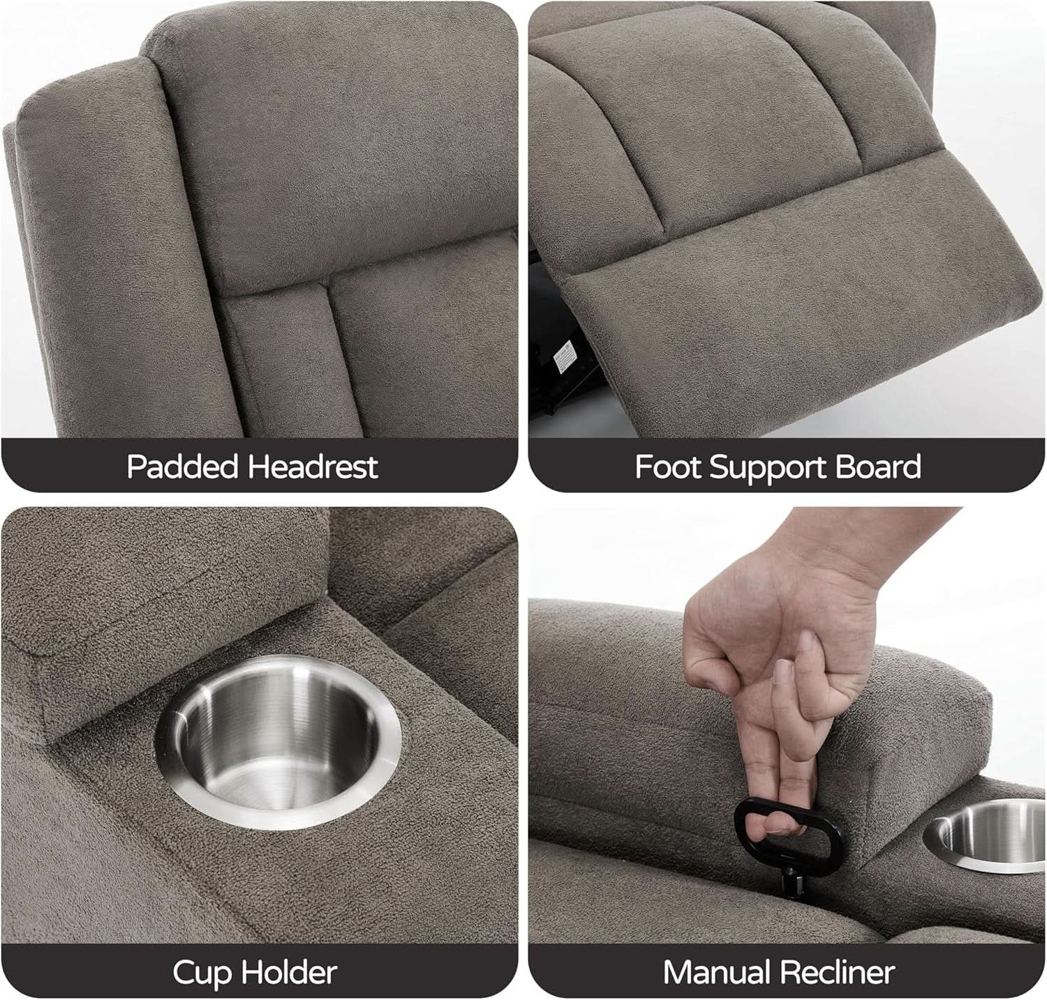 Manual Fabric Recliner Loveseat Sofa With Cup Holders 2 Seater Light Brown