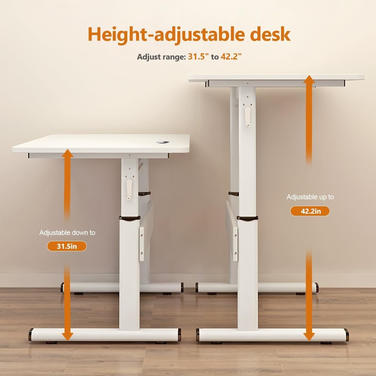 Manual Height Adjustable Standing Desk 31.5 To 42.2 Inches