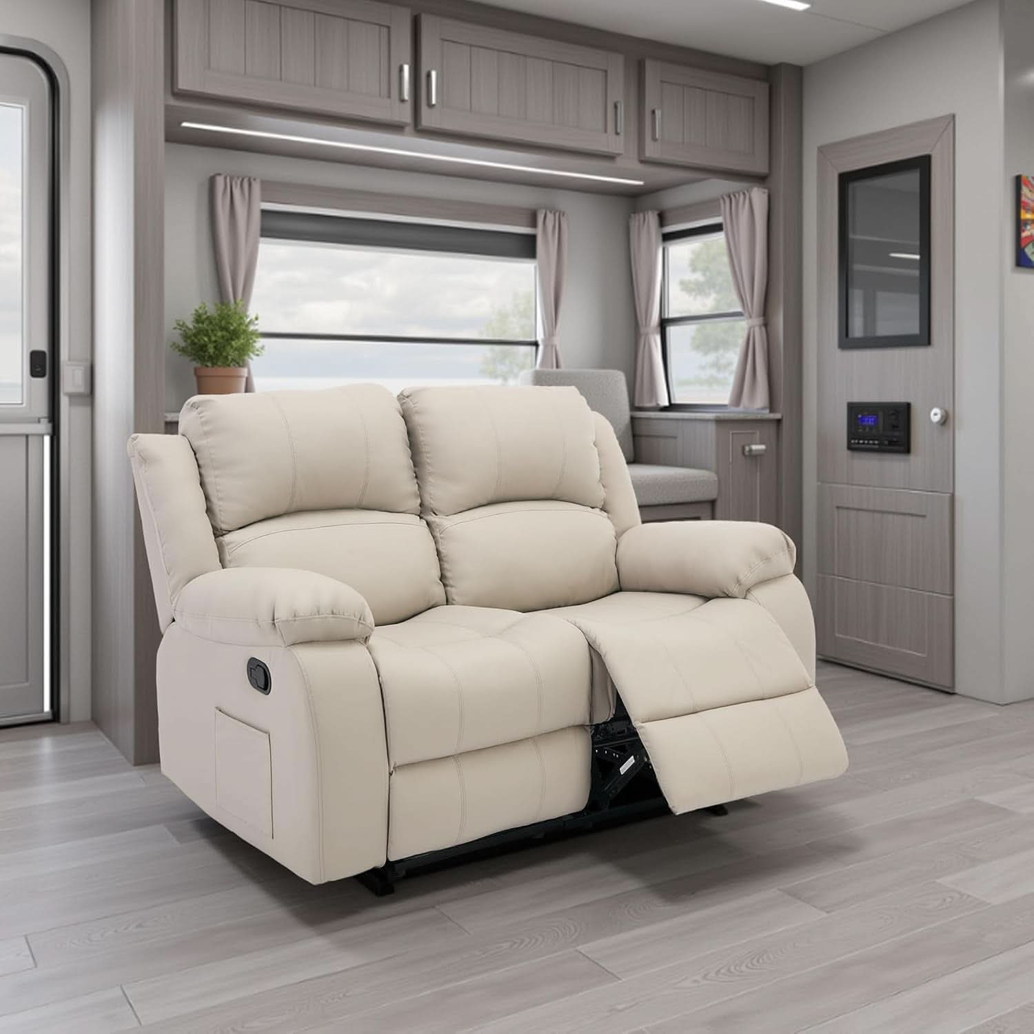 Manual Leather Loveseat Recliner Sofa With Pockets
