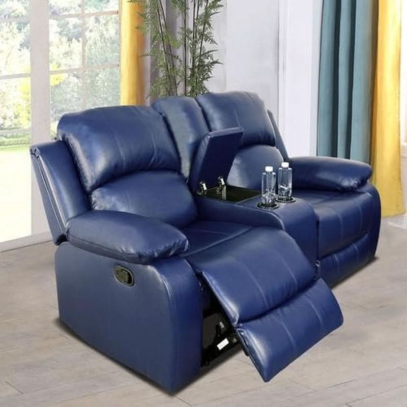 Manual Leather Recliner Sofa Set Blue Living Room Furniture