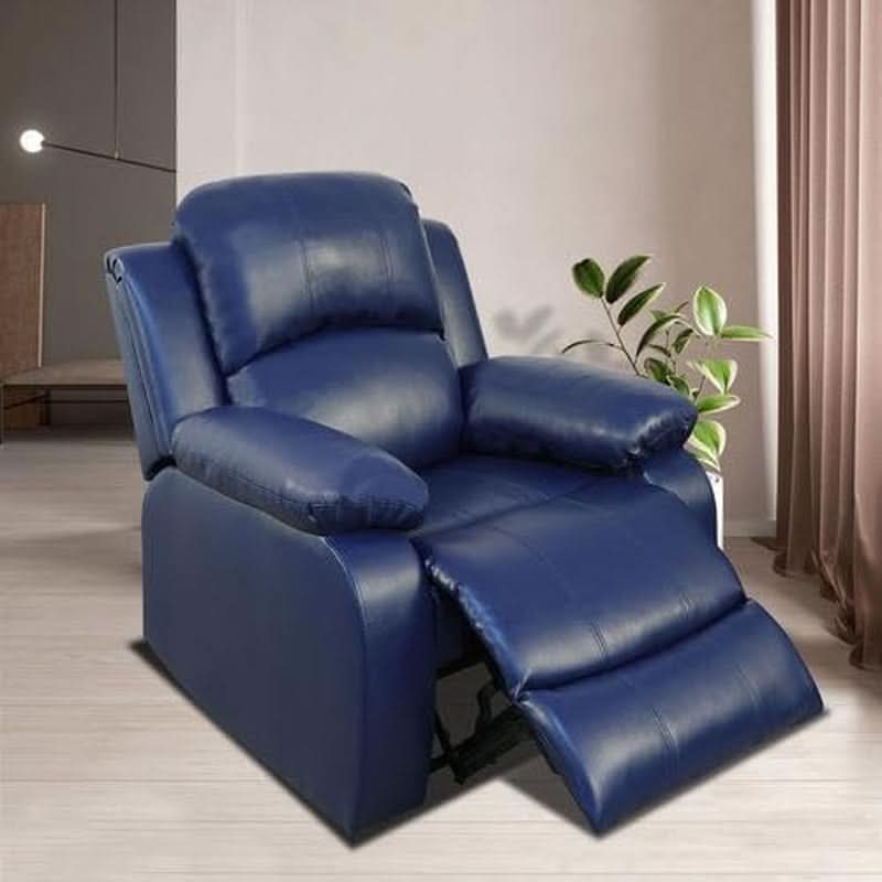 Manual Leather Recliner Sofa Set Blue Living Room Furniture