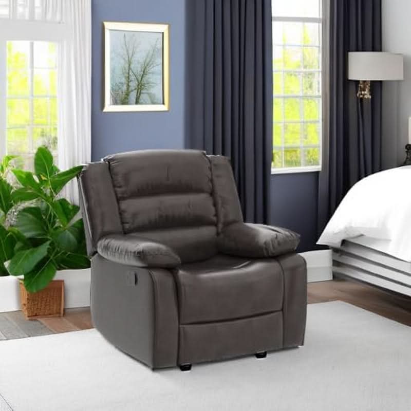 Manual Recliner Chair In Dark Brown Breathable Faux Leather