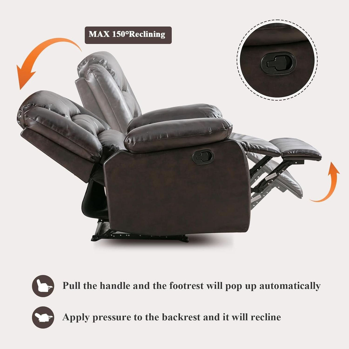 Manual Recliner Chair In Dark Brown Breathable Faux Leather