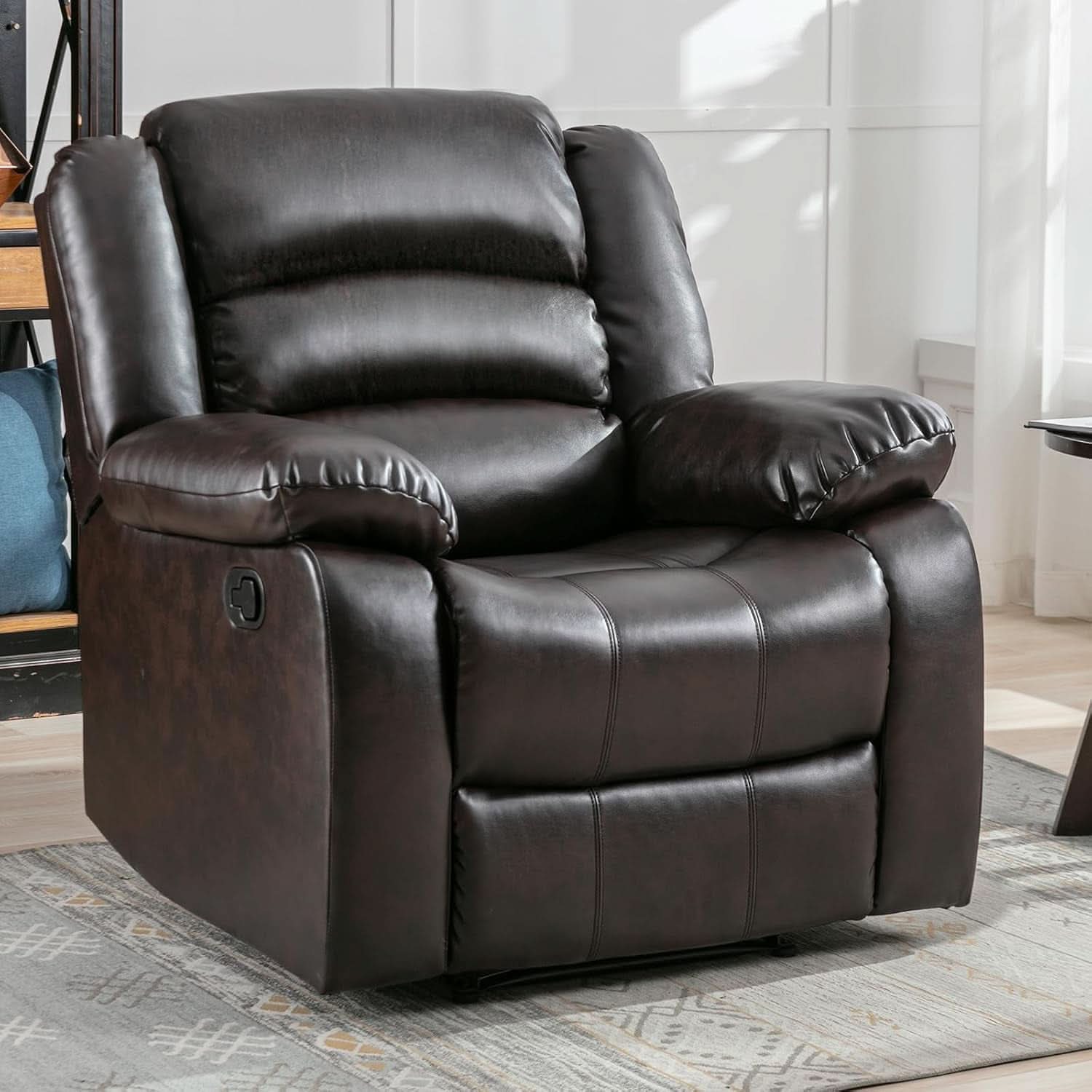 Manual Recliner Chair In Dark Brown Breathable Faux Leather