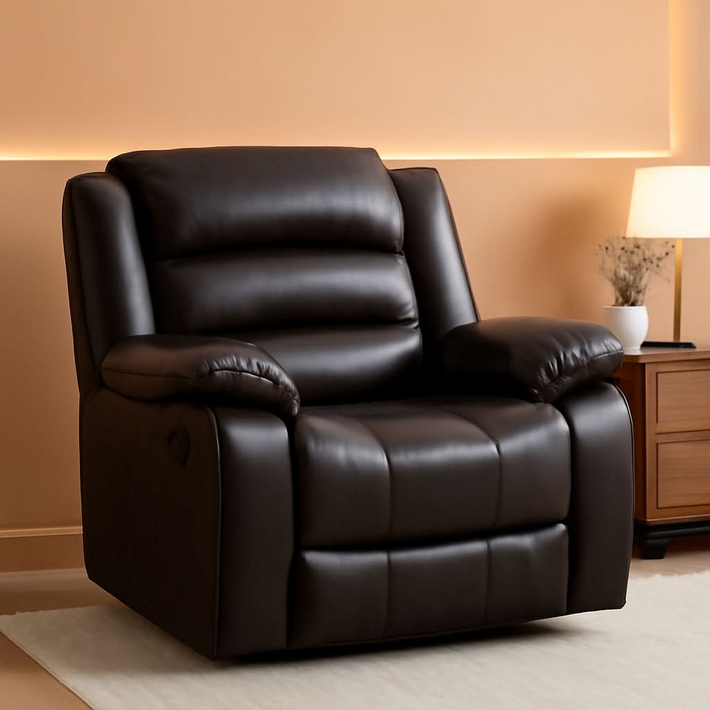 Manual Recliner Chair In Dark Brown Breathable Faux Leather