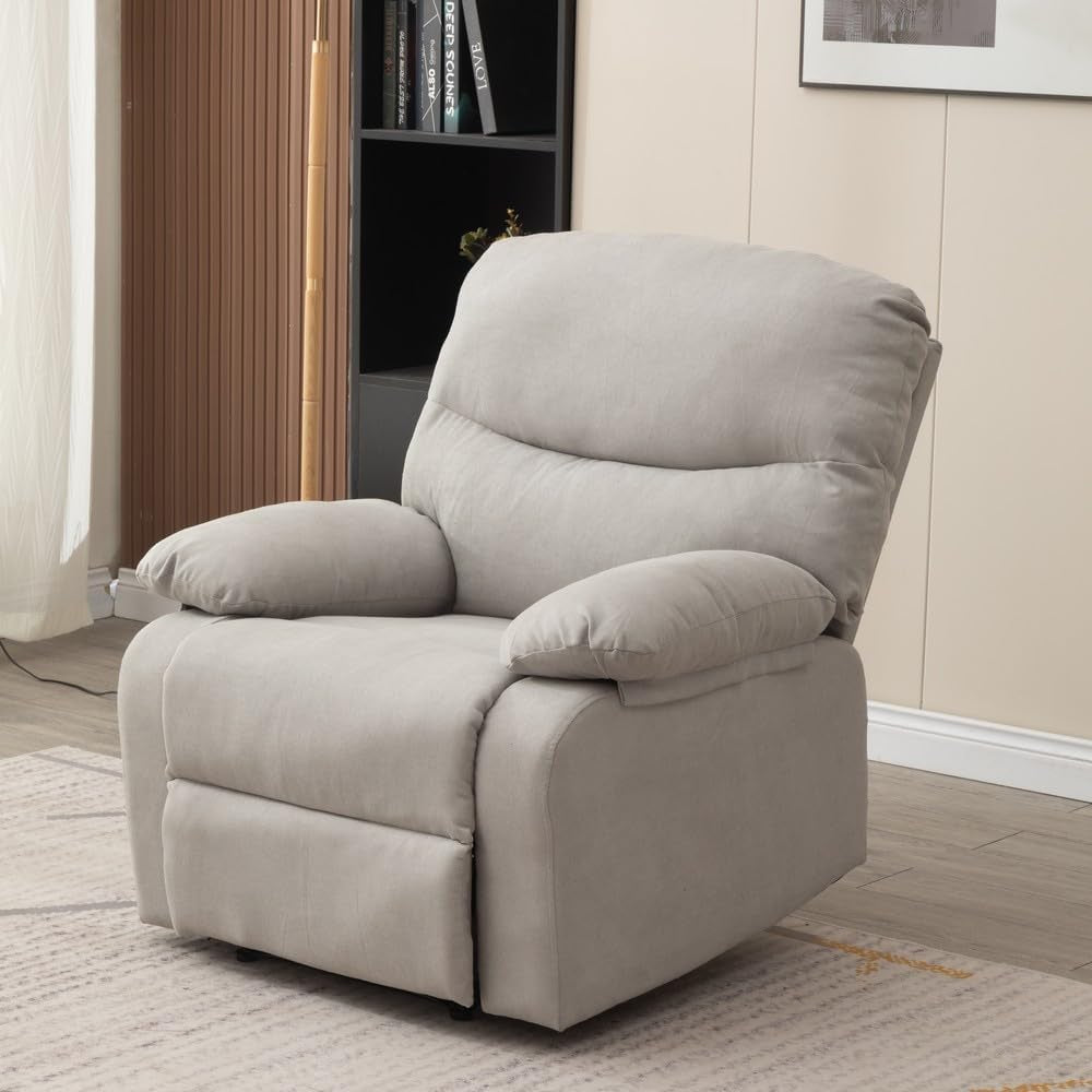 Manual Recliner Chair Light Gray Armchair With Recline