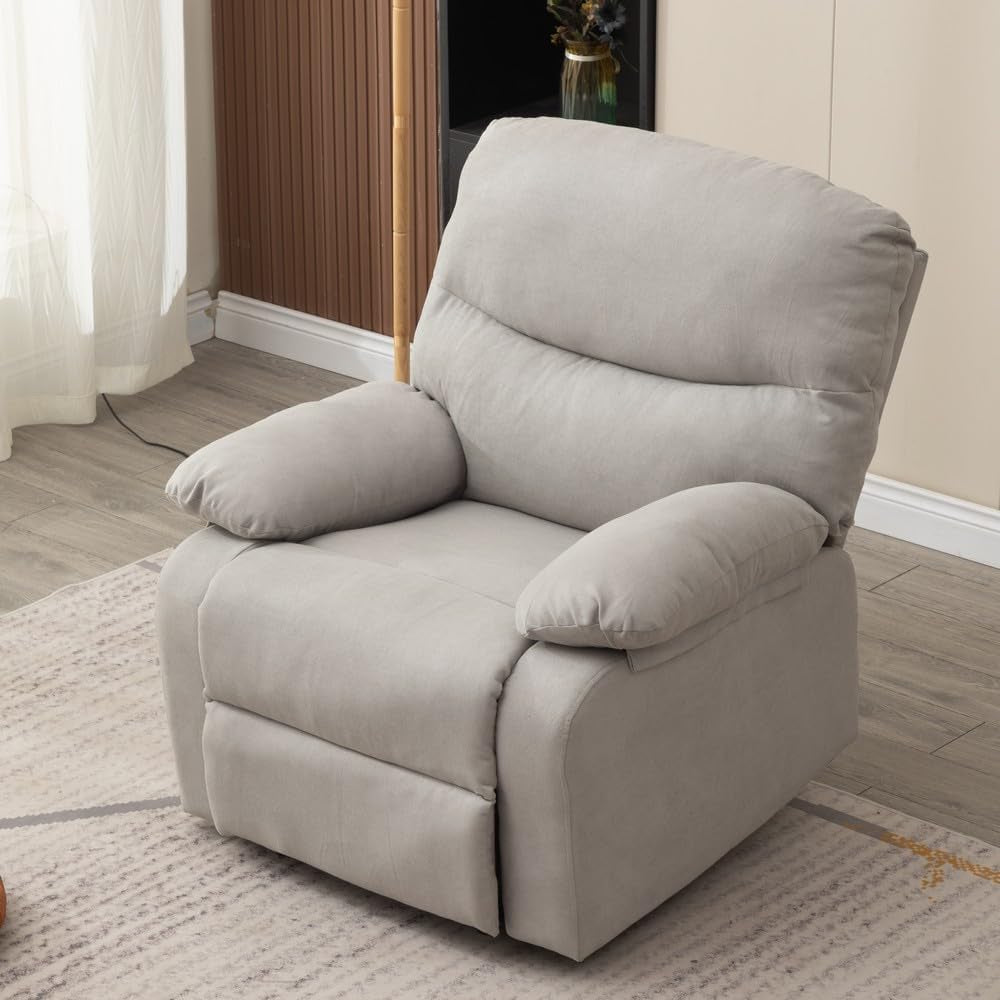 Manual Recliner Chair Light Gray Armchair With Recline