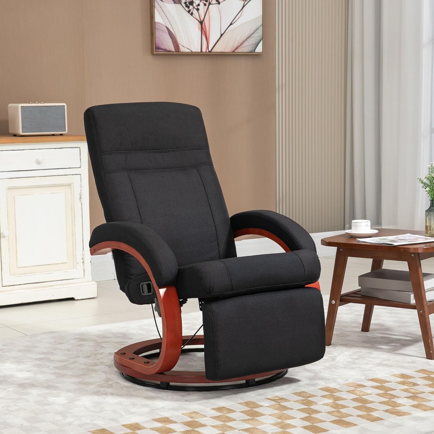 Manual Recliner Chair With Adjustable Footrest In Black
