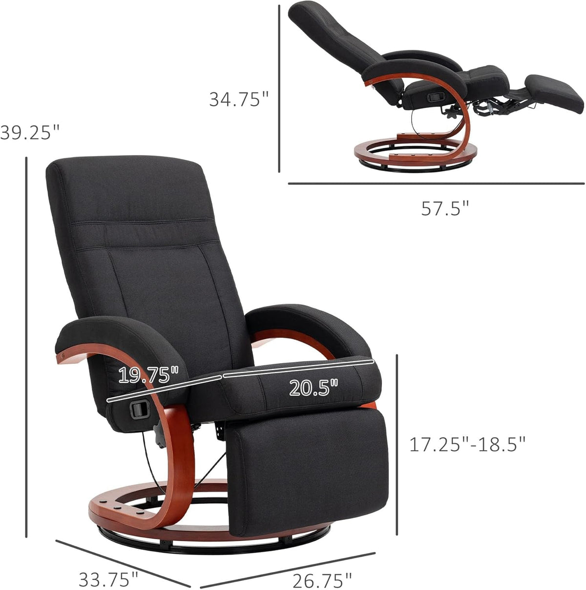 Manual Recliner Chair With Adjustable Footrest In Black