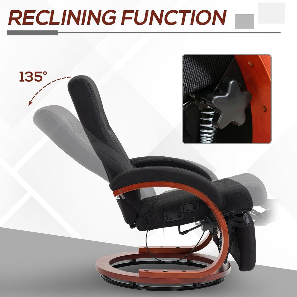 Manual Recliner Chair With Adjustable Footrest In Black