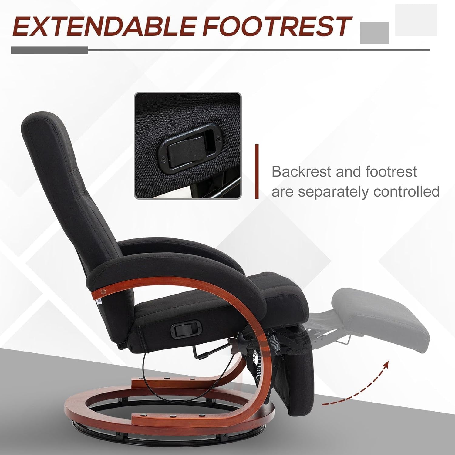 Manual Recliner Chair With Adjustable Footrest In Black