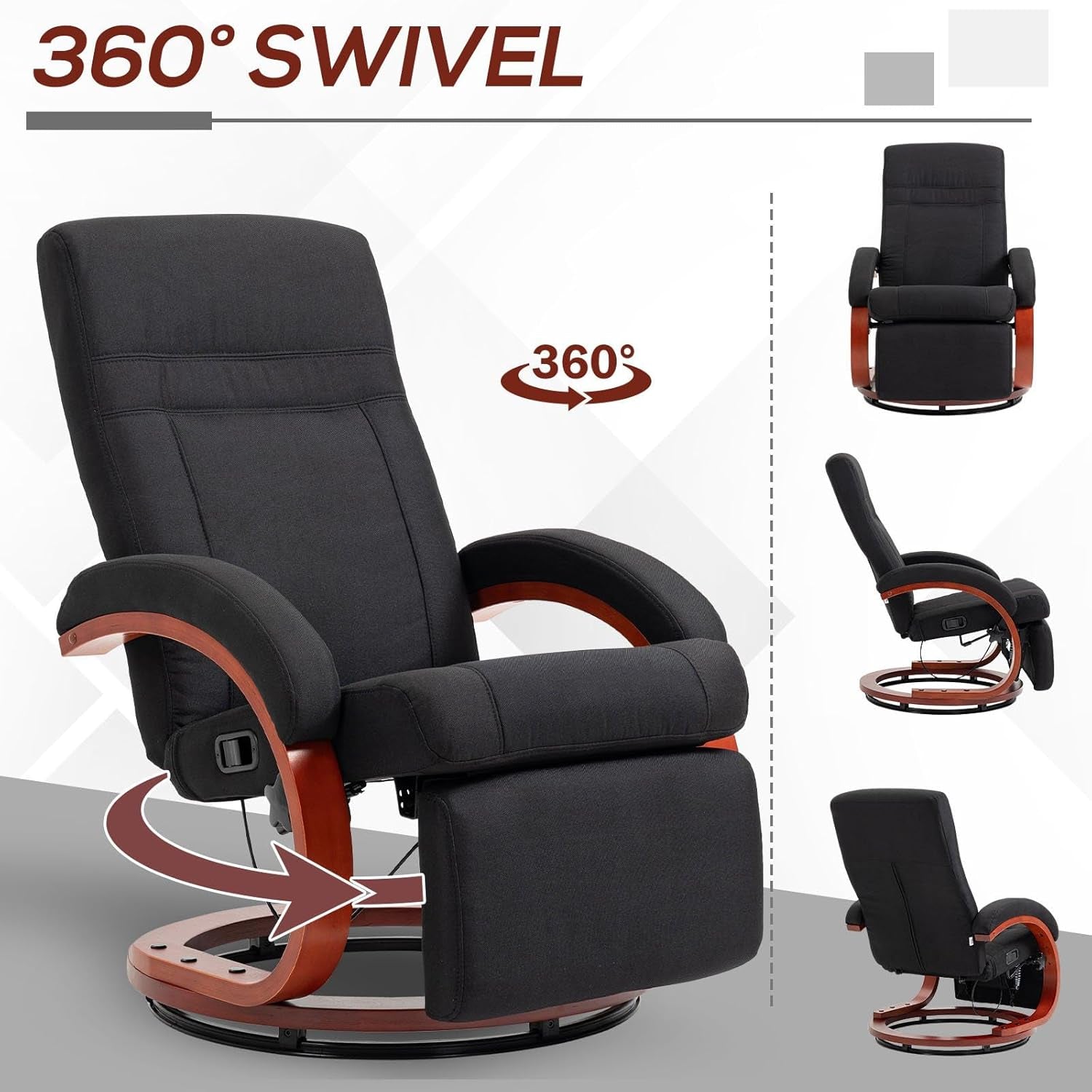 Manual Recliner Chair With Adjustable Footrest In Black