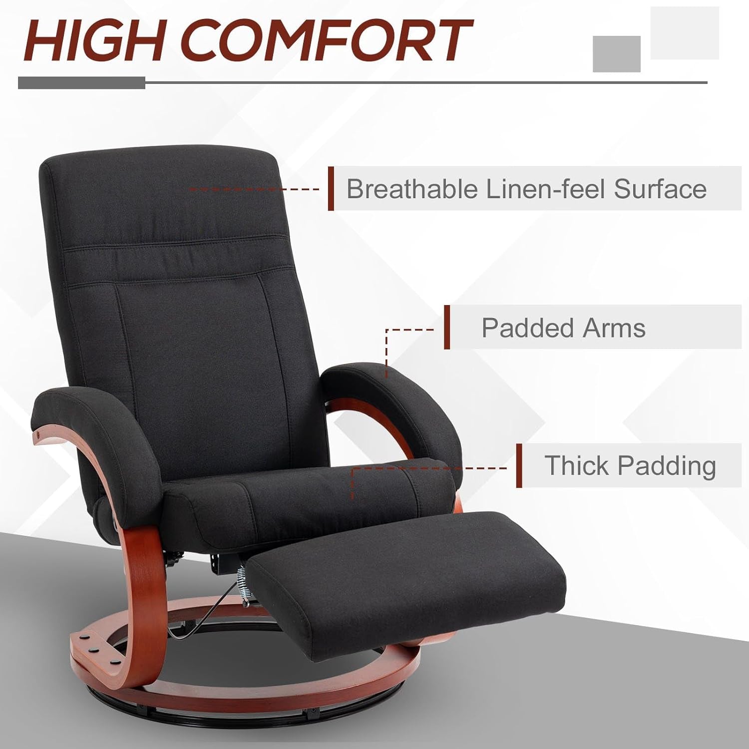 Manual Recliner Chair With Adjustable Footrest In Black
