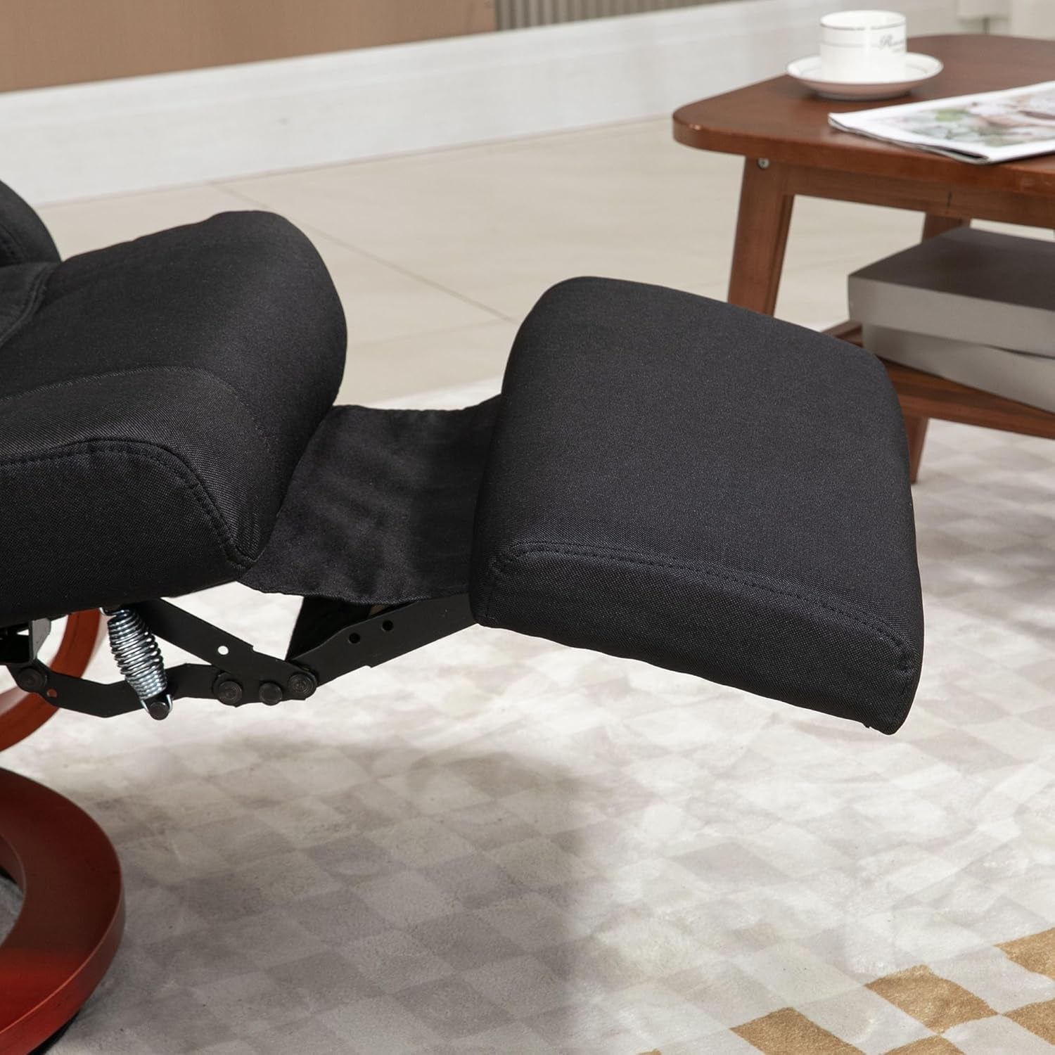 Manual Recliner Chair With Adjustable Footrest In Black