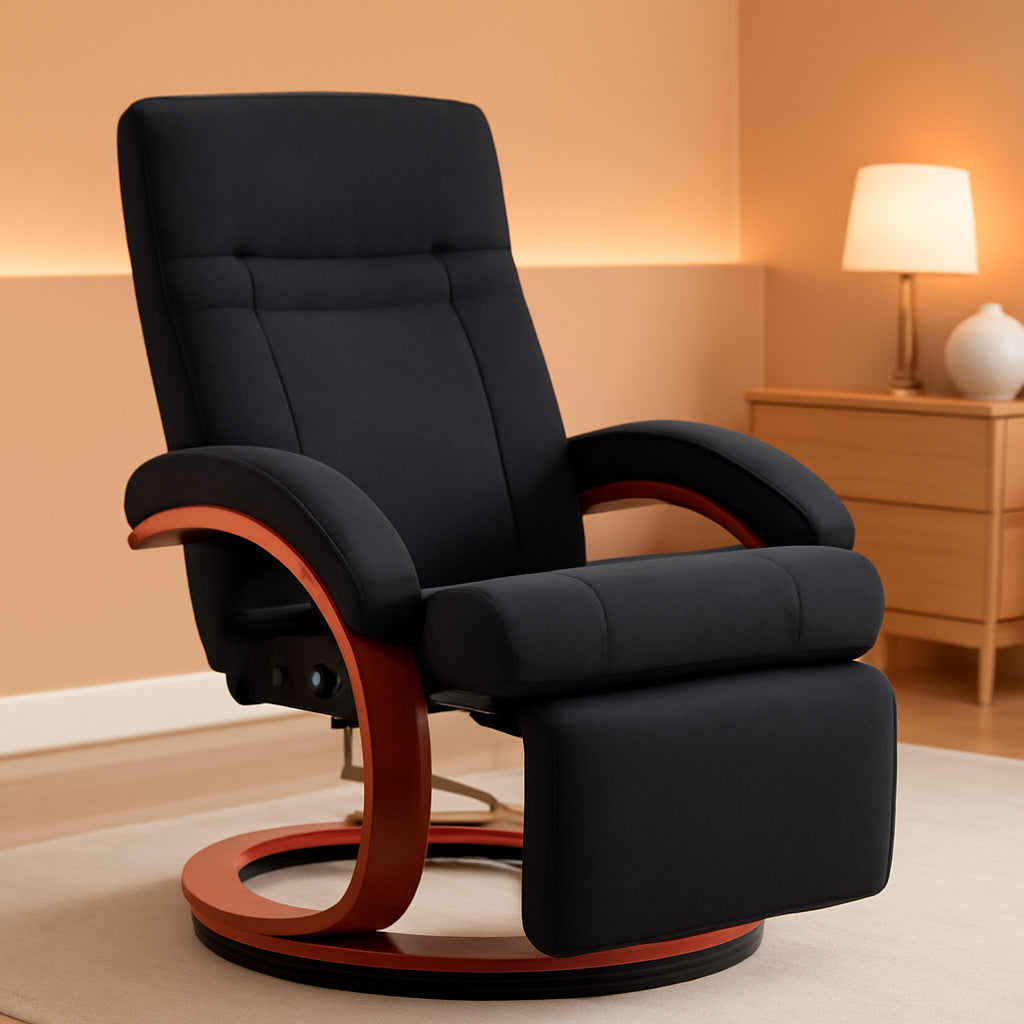 Manual Recliner Chair With Adjustable Footrest In Black