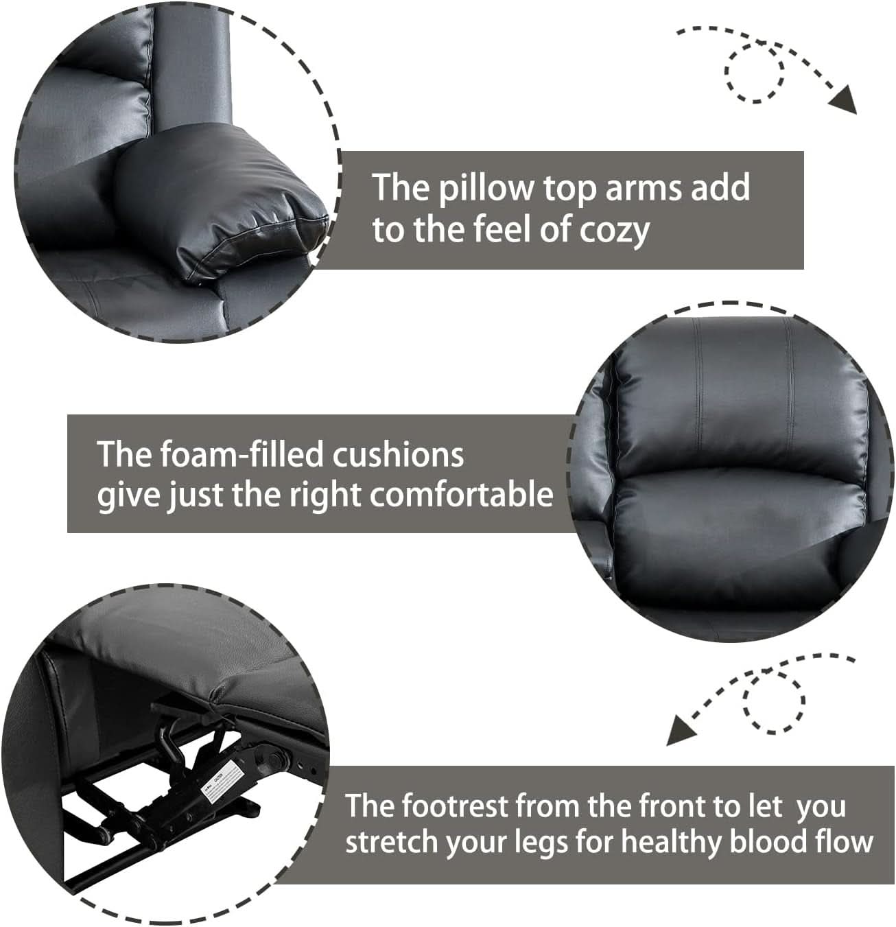 Manual Recliner Sofa Set Black With Cup Holder Storage Console