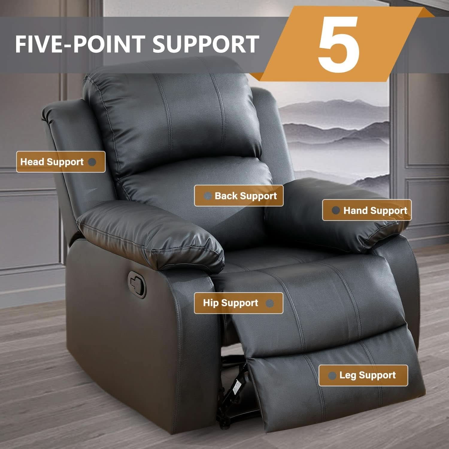 Manual Recliner Sofa Set Black With Cup Holder Storage Console