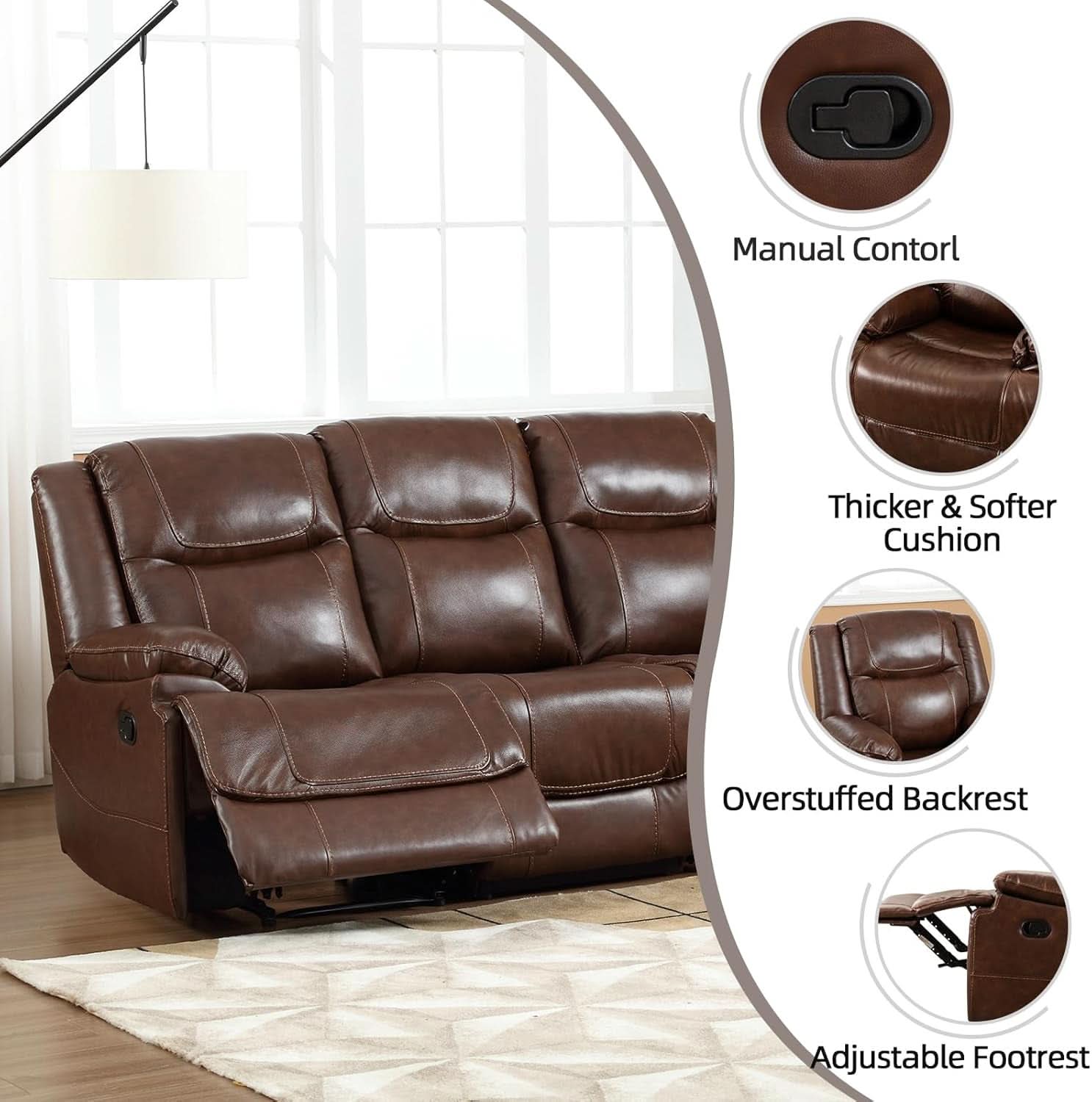 Manual Recliner Sofa Set Brown Living Room Collection
