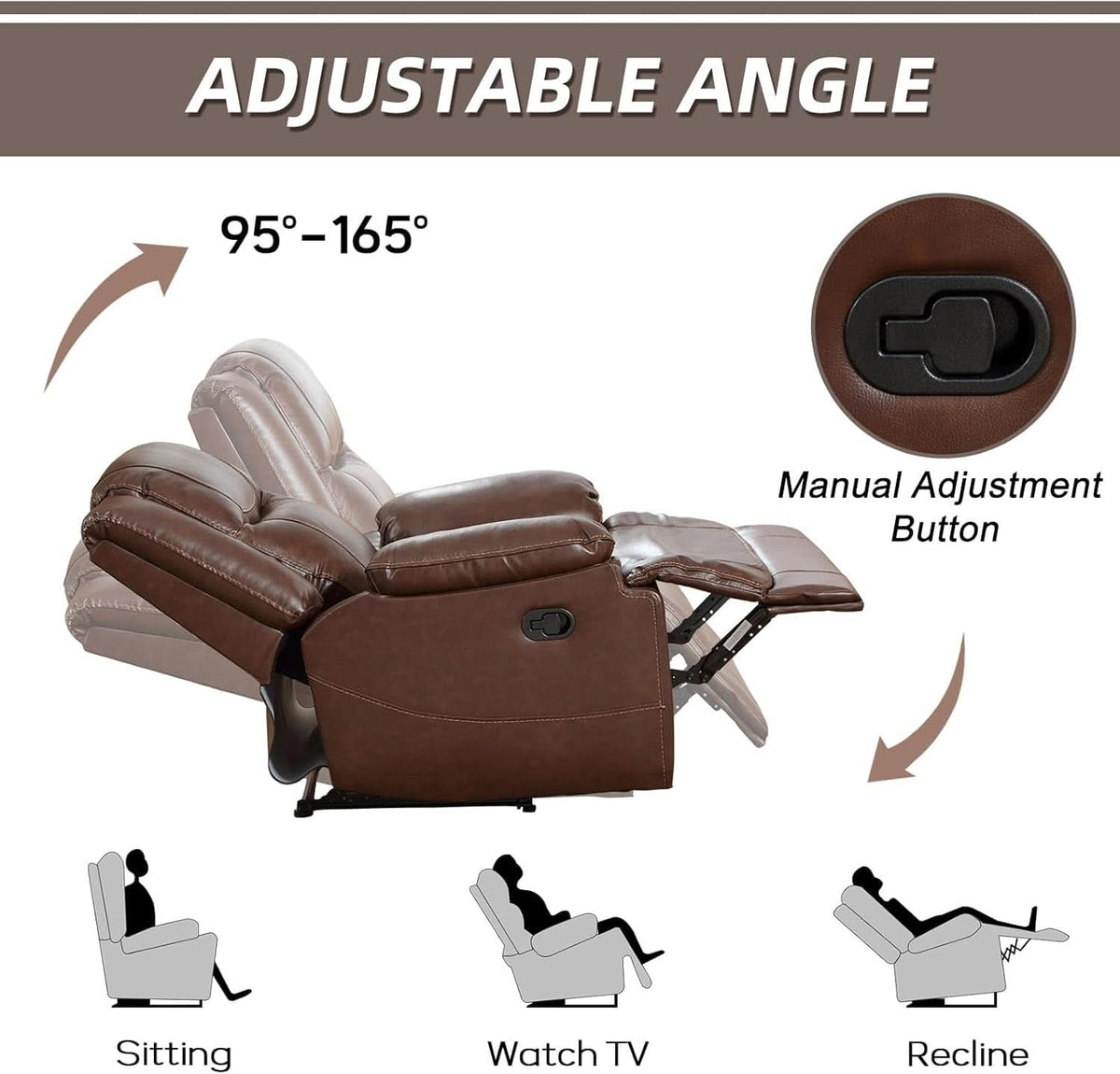 Manual Recliner Sofa Set Brown Living Room Collection