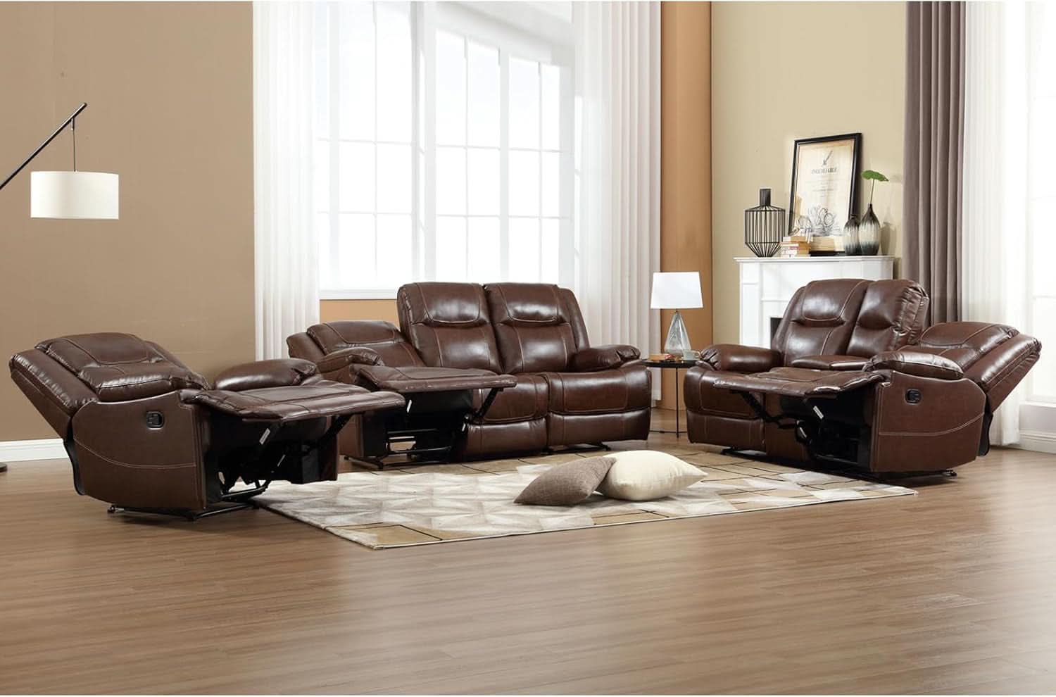 Manual Recliner Sofa Set Brown Living Room Collection
