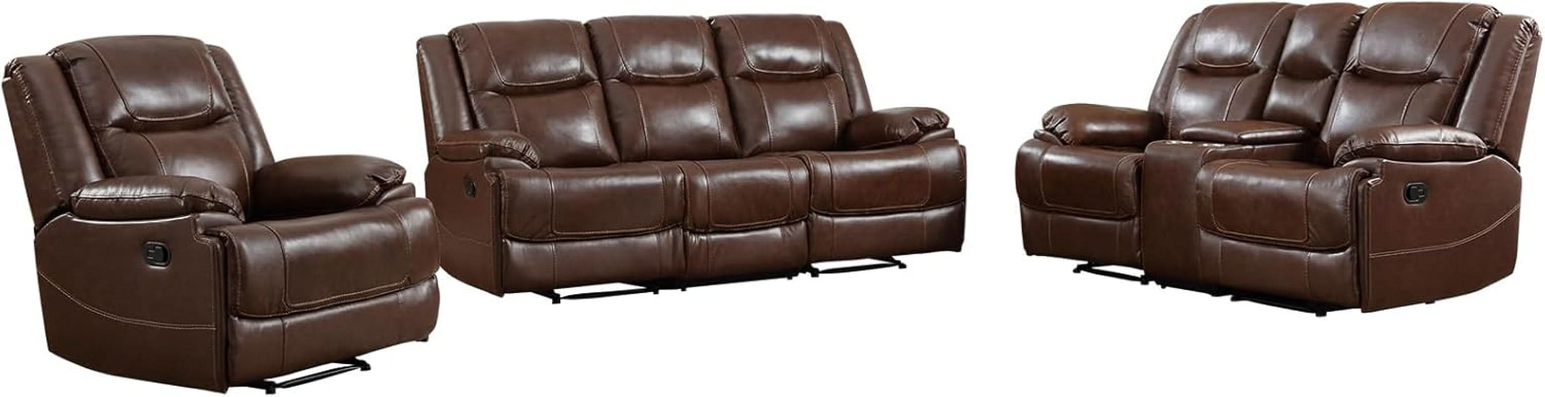 Manual Recliner Sofa Set Brown Living Room Collection