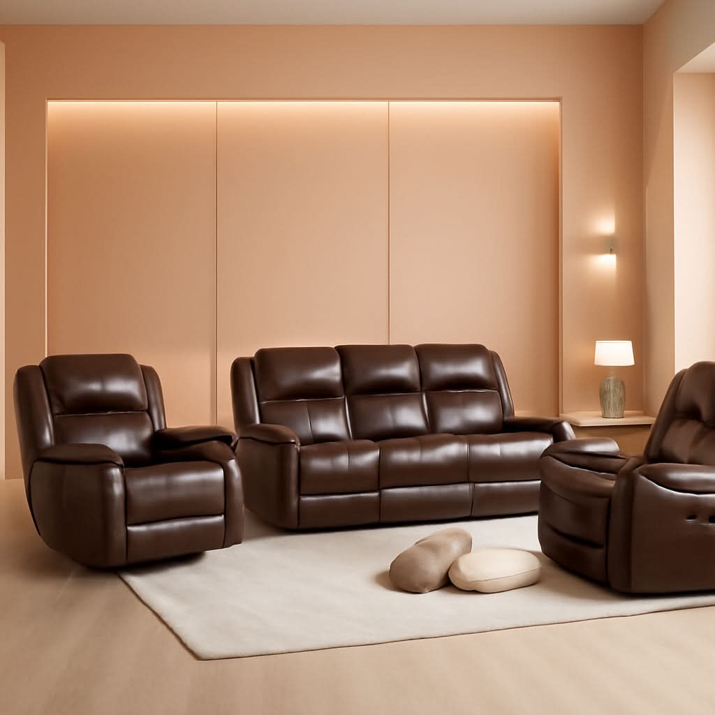 Manual Recliner Sofa Set Brown Living Room Collection