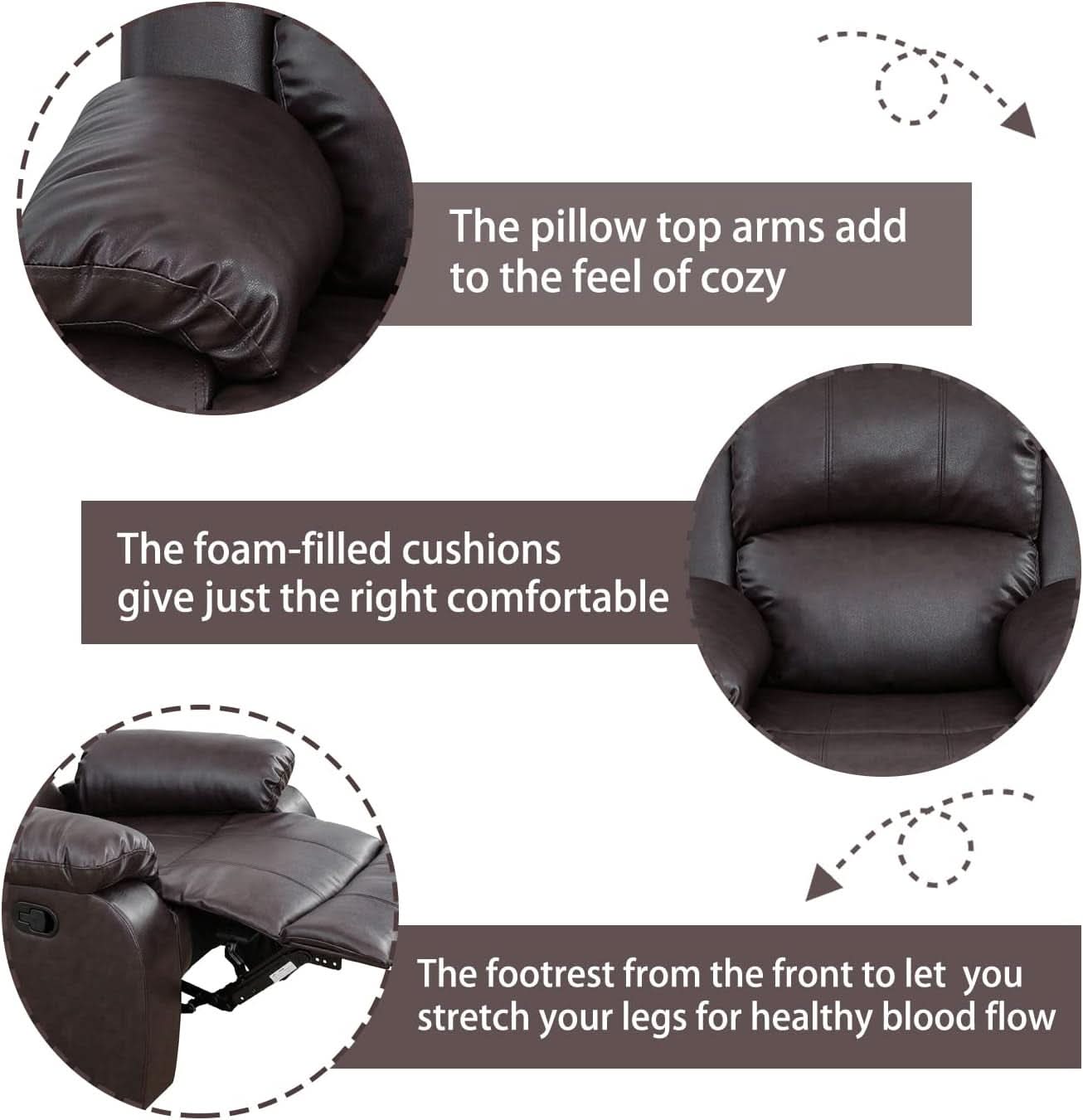 Manual Recliner Sofa Set Brown Three Piece Living Room Furniture