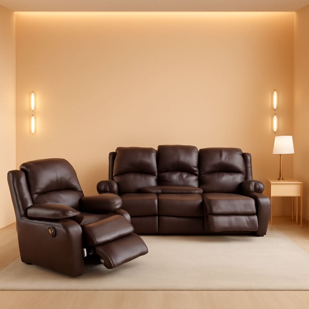 Manual Recliner Sofa Set Brown Three Piece Living Room Furniture