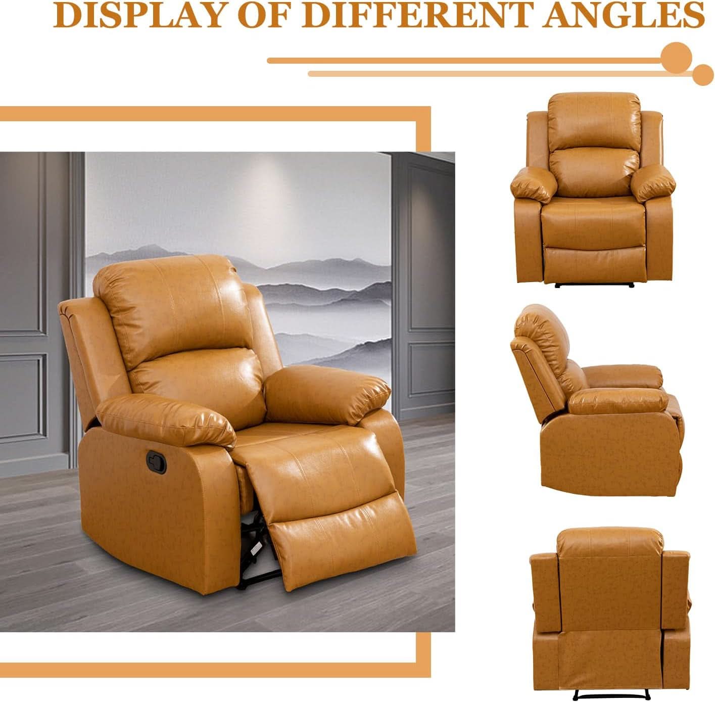 Manual Recliner Sofa Set Ginger Leather With Cup Holder