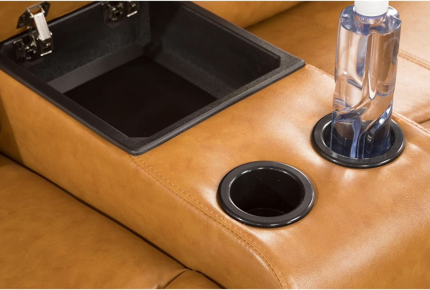 Manual Recliner Sofa Set Ginger Vegan Leather Cupholders