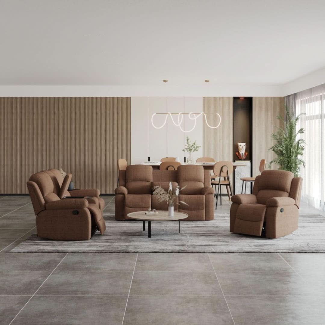 Manual Recliner Sofa Set In Brown Microfiber 3 Piece