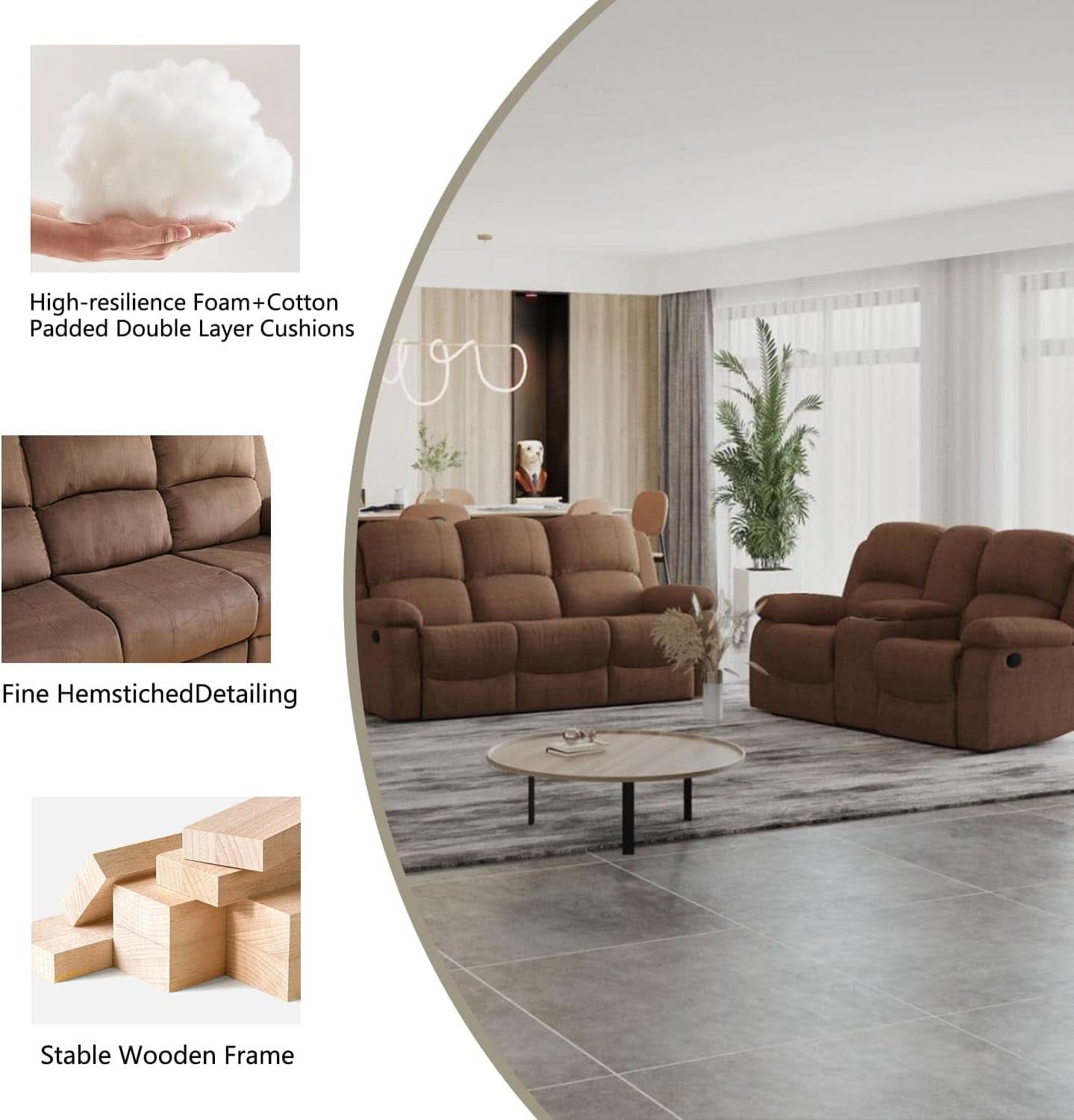 Manual Recliner Sofa Set In Brown Microfiber 3 Piece