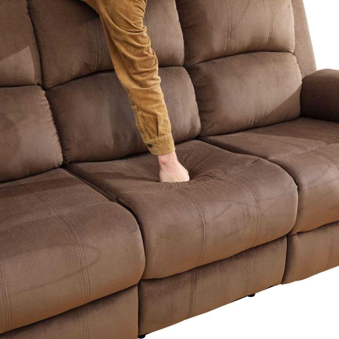 Manual Recliner Sofa Set In Brown Microfiber 3 Piece