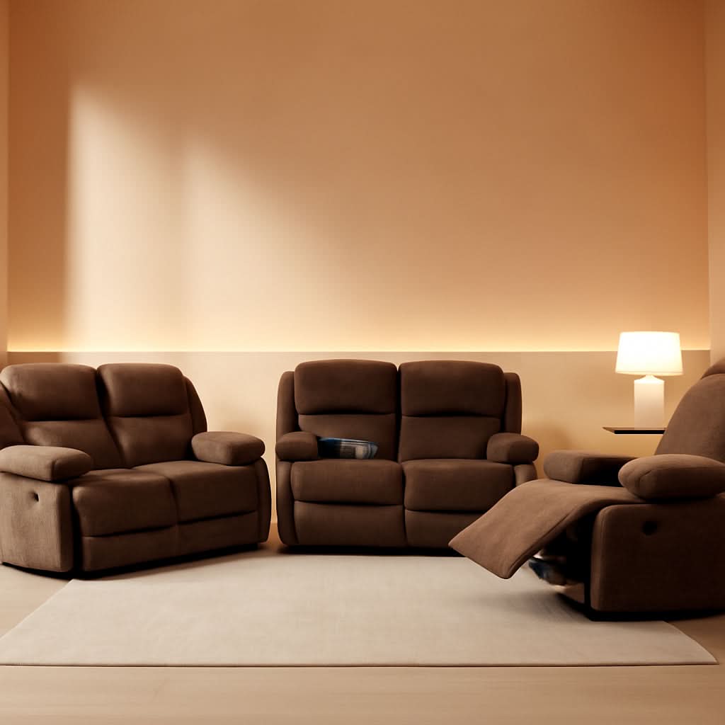 Manual Recliner Sofa Set In Brown Microfiber 3 Piece