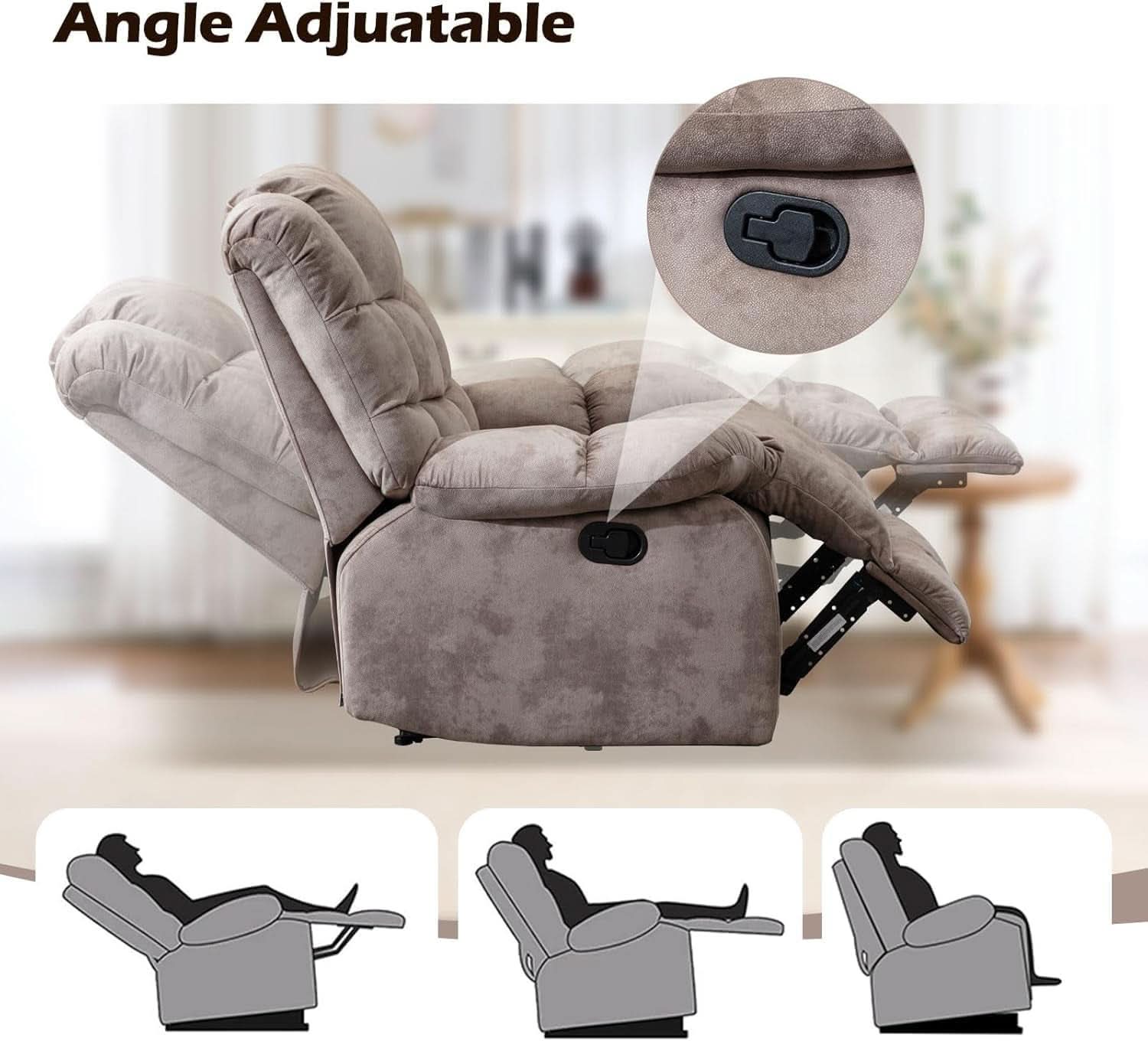 Manual Recliner Sofa Set Memory Foam Cushions Brown