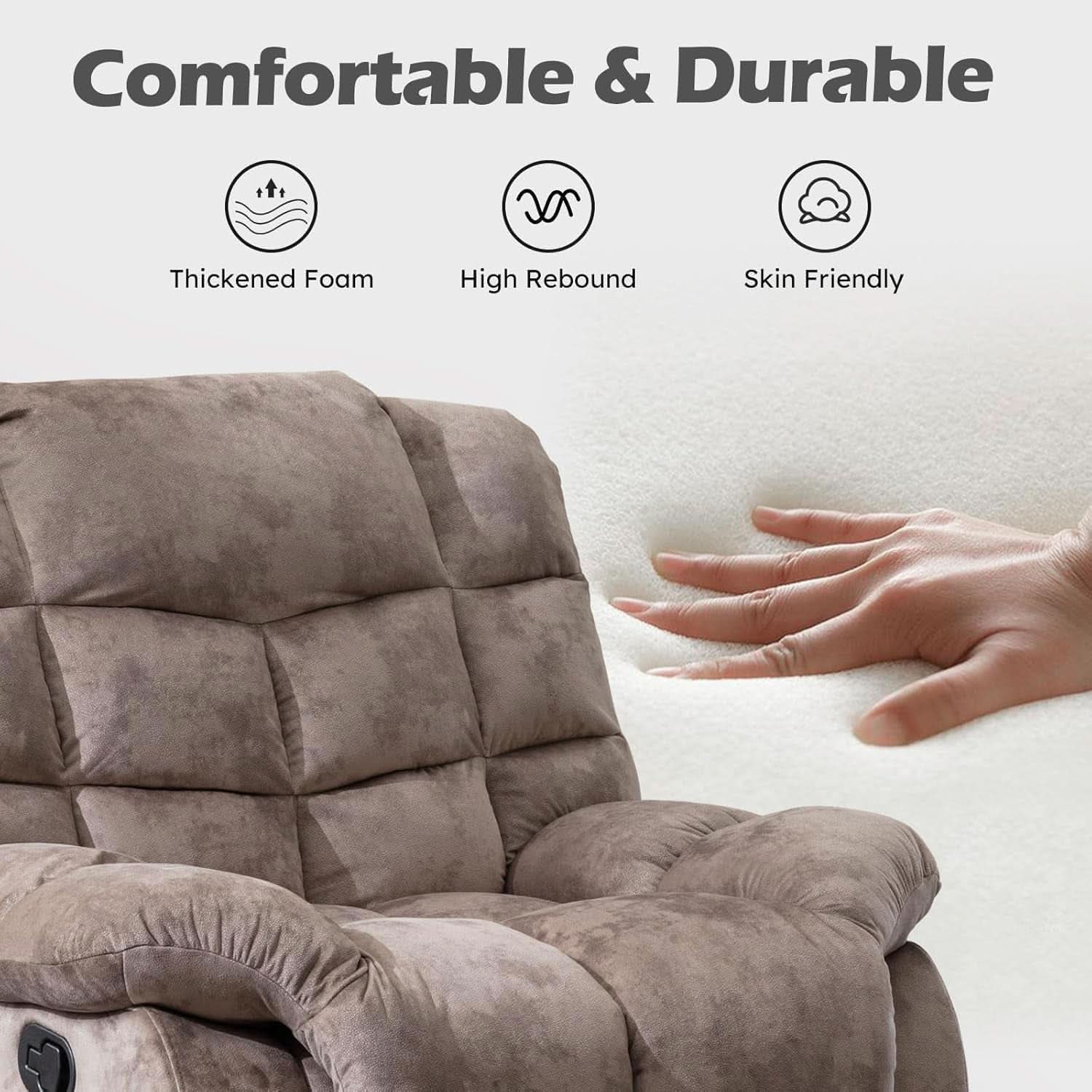 Manual Recliner Sofa Set Memory Foam Cushions Brown