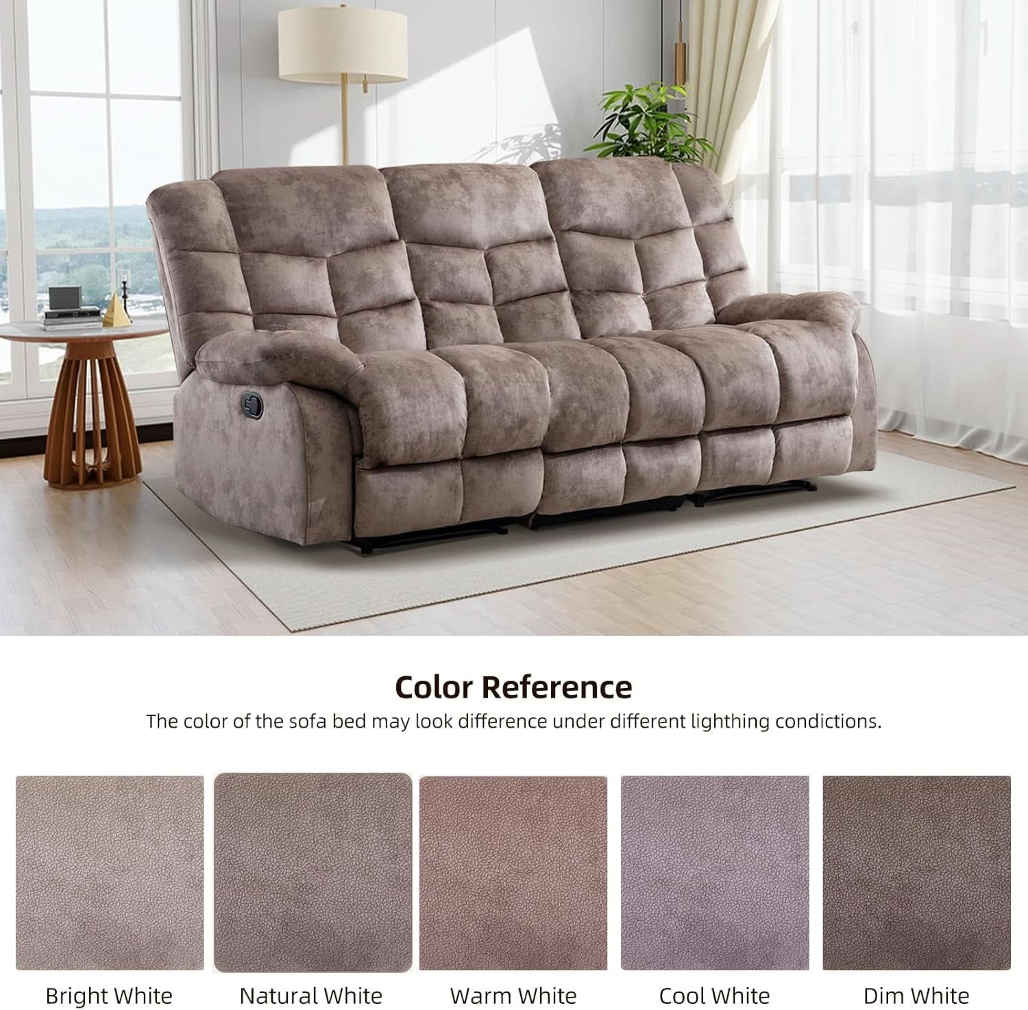 Manual Recliner Sofa Set Memory Foam Cushions Brown