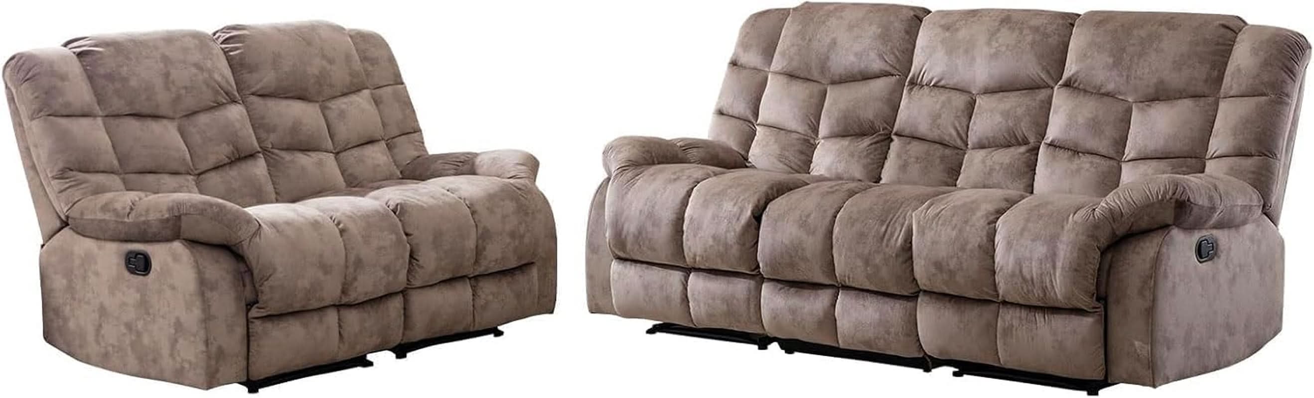 Manual Recliner Sofa Set Memory Foam Cushions Brown