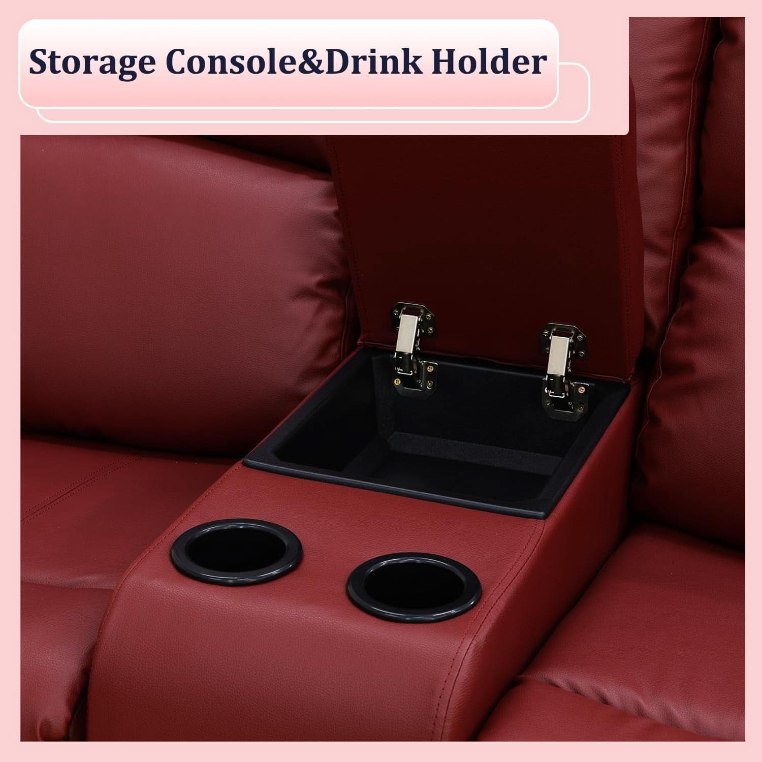 Manual Recliner Sofa Set Red Bonded Leather With Cup Holders