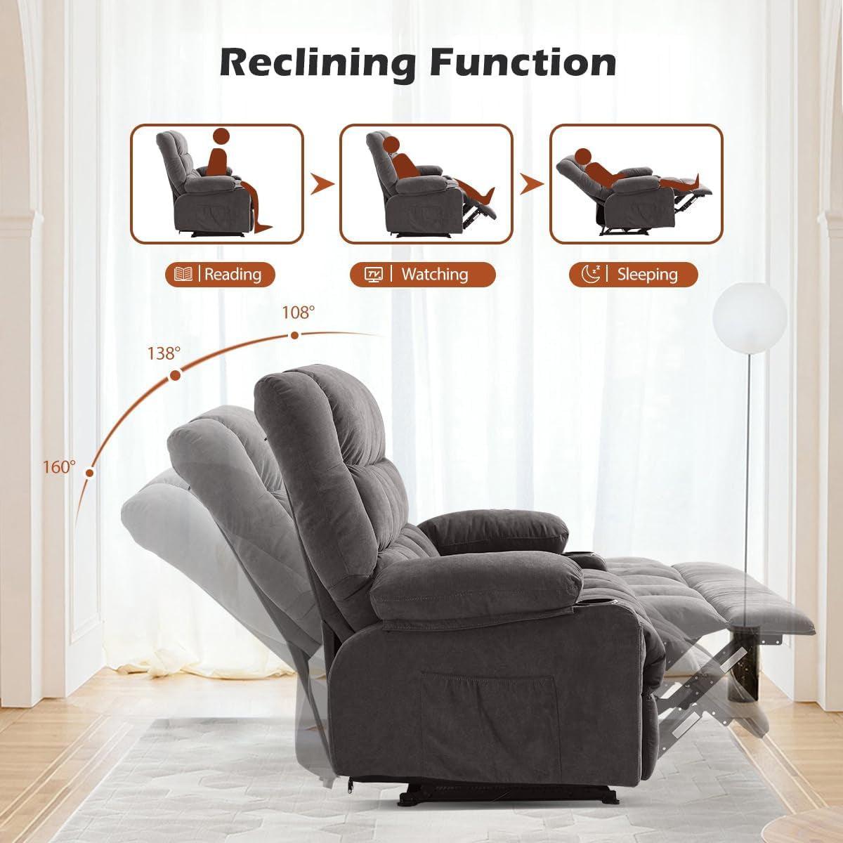 Manual Recliner Sofa With Cup Holders Fabric Upholstery